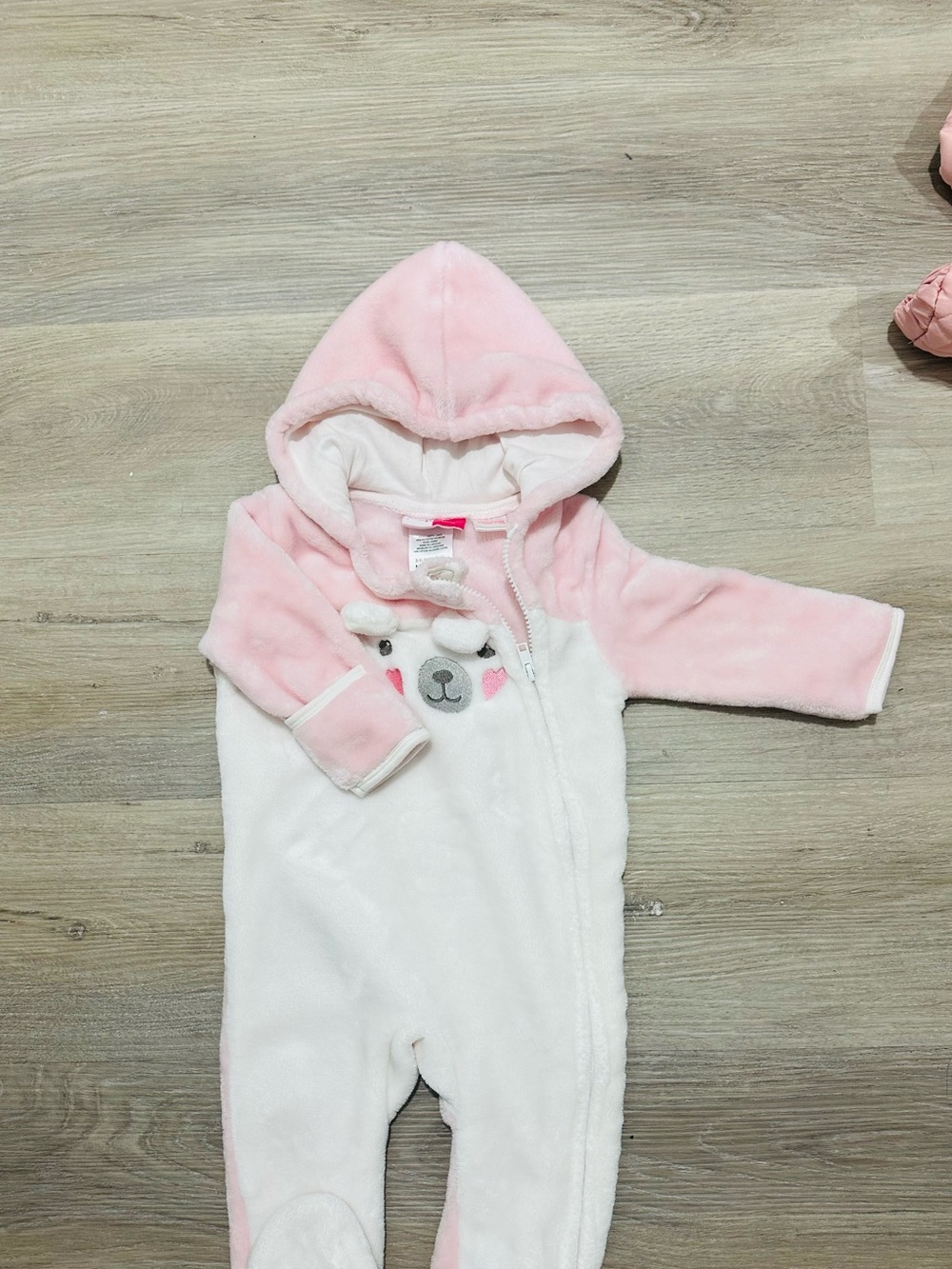 Precious Moments Pink and White Hooded Bear Footie